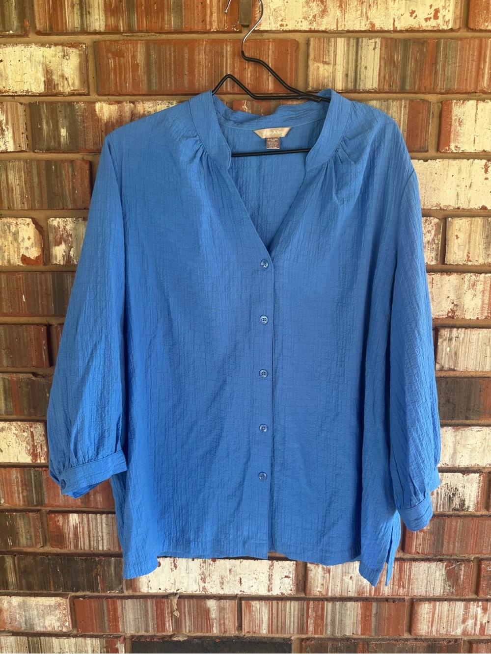 White Stag Blue Textured Button-Front Blouse XXL Size 20